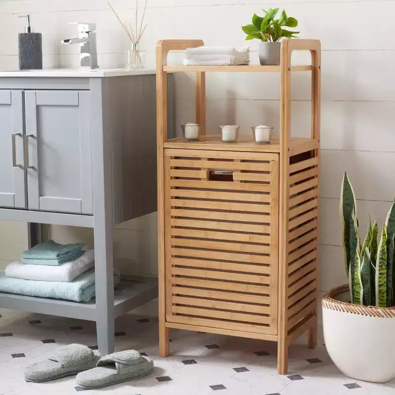 Panier à linge en bambou avec étagère et doublure amovible, 68 litres, 94,5 cm (H) x 39,8 cm (L) x 29,8 cm (P)