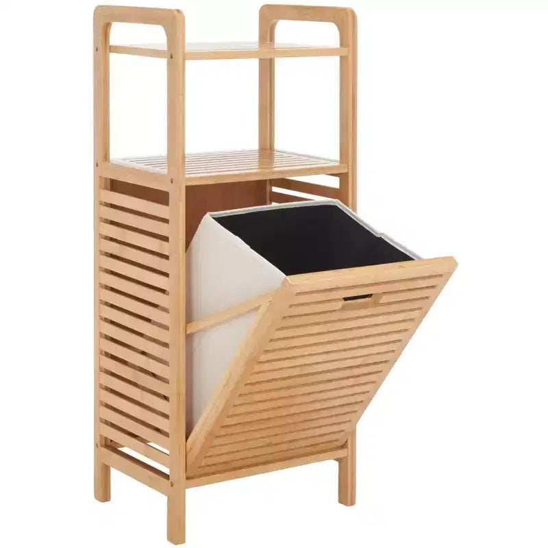 Panier à linge en bambou avec étagère et doublure amovible, 68 litres, 94,5 cm (H) x 39,8 cm (L) x 29,8 cm (P)