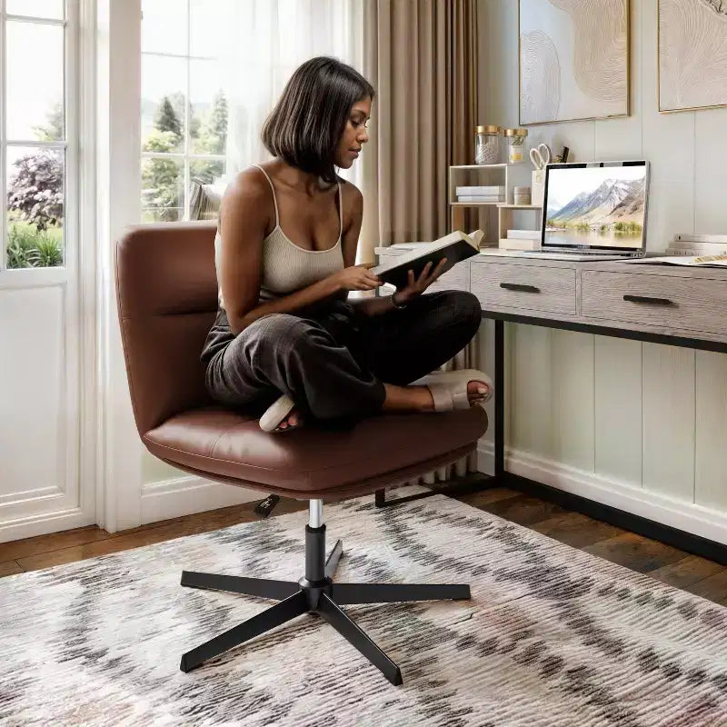 Fauteuil de bureau pivotant sans accoudoirs en cuir reconstitué avec réglage de la hauteur, capacité de 136 kg