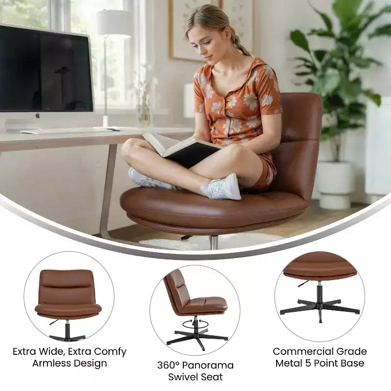 Fauteuil de bureau pivotant sans accoudoirs en cuir reconstitué avec réglage de la hauteur, capacité de 136 kg
