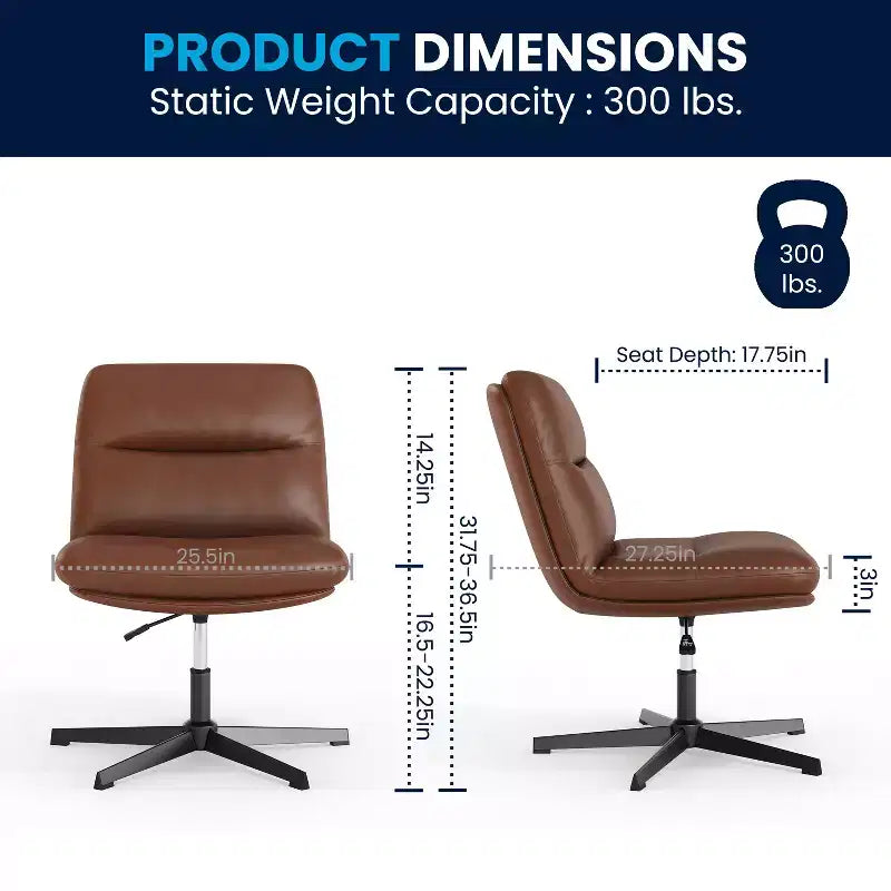 Fauteuil de bureau pivotant sans accoudoirs en cuir reconstitué avec réglage de la hauteur, capacité de 136 kg