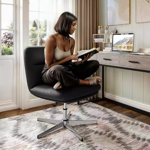 Fauteuil de bureau pivotant sans accoudoirs en cuir reconstitué avec réglage de la hauteur, capacité de 136 kg