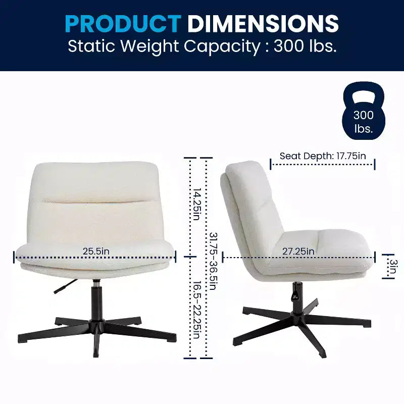 Fauteuil de bureau pivotant sans accoudoirs en cuir reconstitué avec réglage de la hauteur, capacité de 136 kg