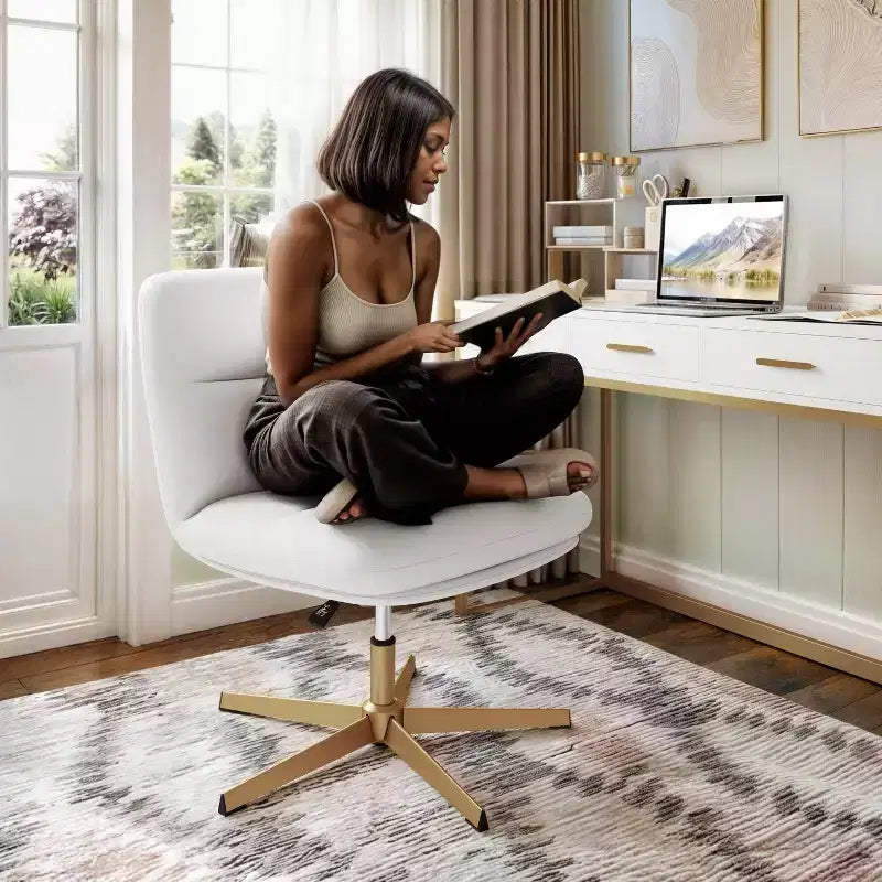 Fauteuil de bureau pivotant sans accoudoirs en cuir reconstitué avec réglage de la hauteur, capacité de 136 kg