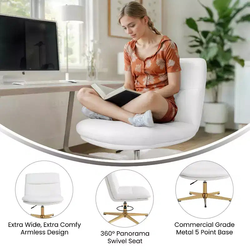 Fauteuil de bureau pivotant sans accoudoirs en cuir reconstitué avec réglage de la hauteur, capacité de 136 kg