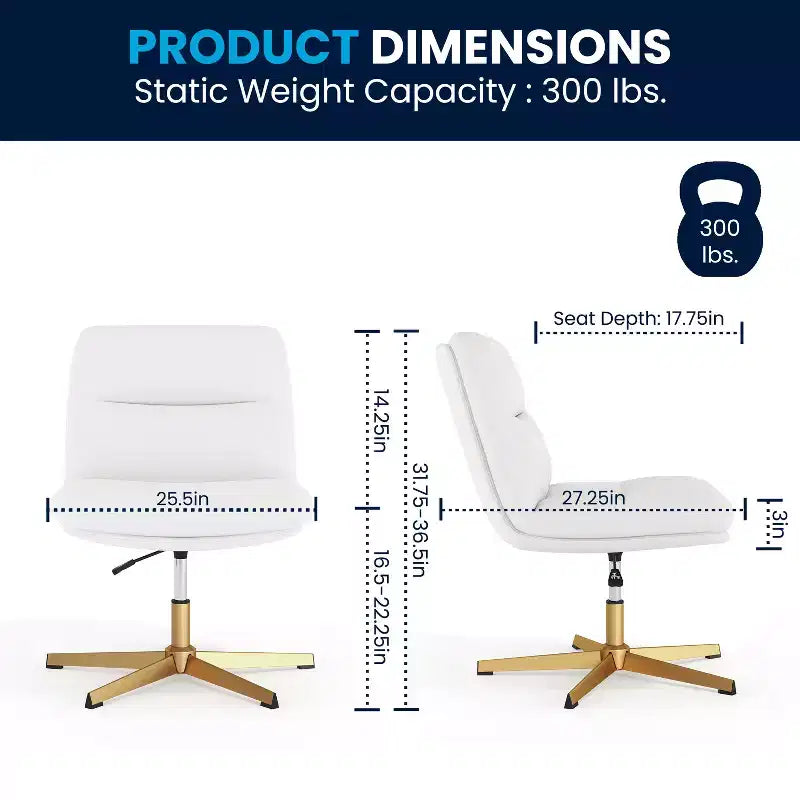 Fauteuil de bureau pivotant sans accoudoirs en cuir reconstitué avec réglage de la hauteur, capacité de 136 kg