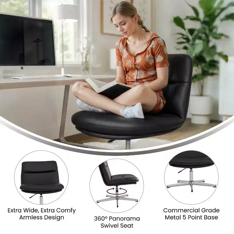 Fauteuil de bureau pivotant sans accoudoirs en cuir reconstitué avec réglage de la hauteur, capacité de 136 kg