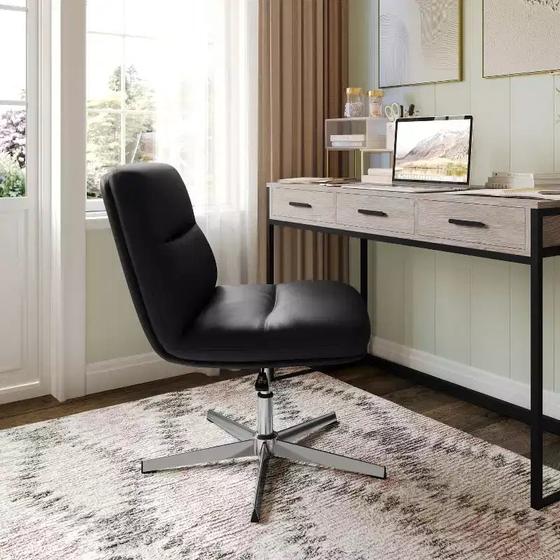 Fauteuil de bureau pivotant sans accoudoirs en cuir reconstitué avec réglage de la hauteur, capacité de 136 kg
