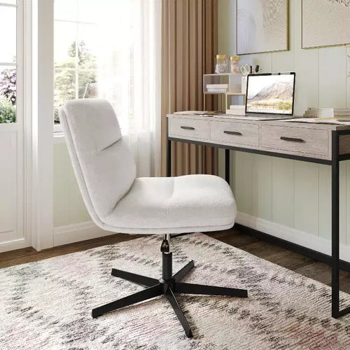 Merrick Lane Mid-Back Height-Adjustable Stationary Armless Swivel Office Chair - Padded Upholstered Wide Back and Seat, Strong Frame