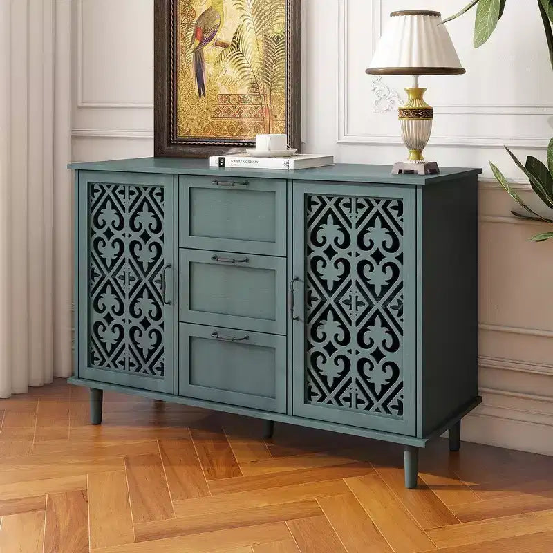 Meuble à 3 tiroirs, armoire de cuisine de 120 cm avec 2 portes, buffet, console pour salon, chambre, cuisine, entrée