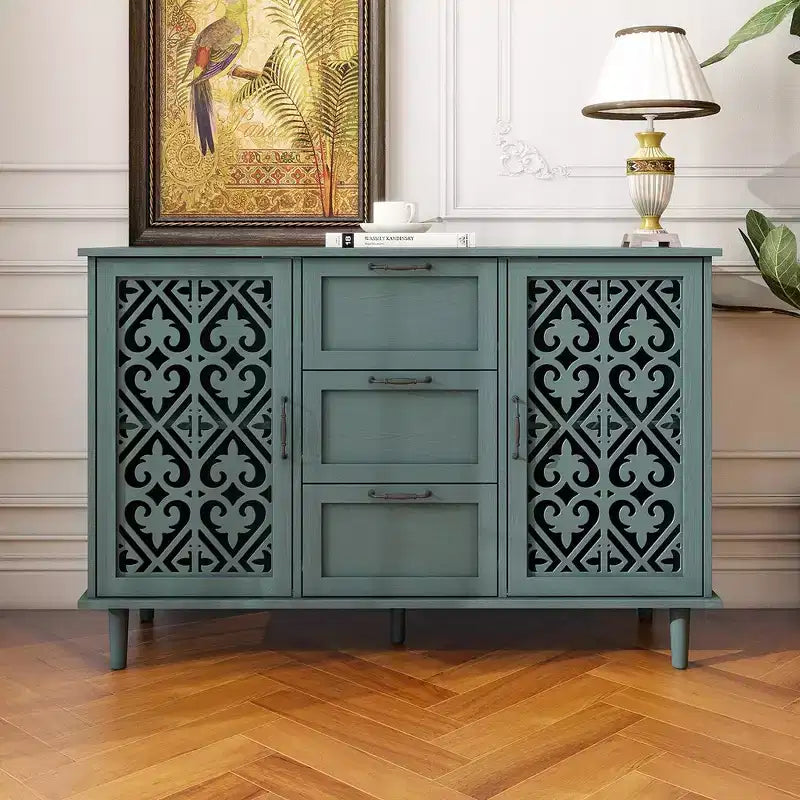 Meuble à 3 tiroirs, armoire de cuisine de 120 cm avec 2 portes, buffet, console pour salon, chambre, cuisine, entrée